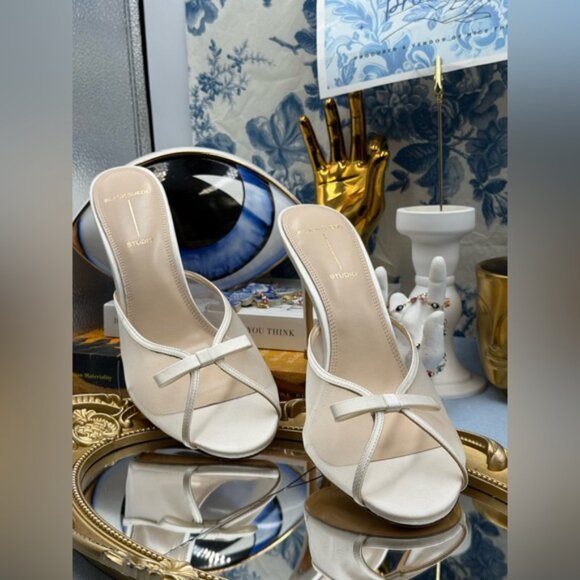 🆕 BLACK SUEDE STUDIO 🧿 NWOB Sammie 100 White Mesh Bow Mule Sandals, Sz 40 US9 - Picture 5 of 16
